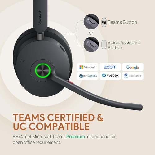 Yealink Headset BH74 Bluetooth Wireless On-ear, Acoustic Shield Mic & Hybrid ANC, Long Battery, All-Day Comfort, Dual Busylight, Teams Certified, Ideal for Office, Remote, and On-the-Go with Cloth - style: BH74-MS-MC