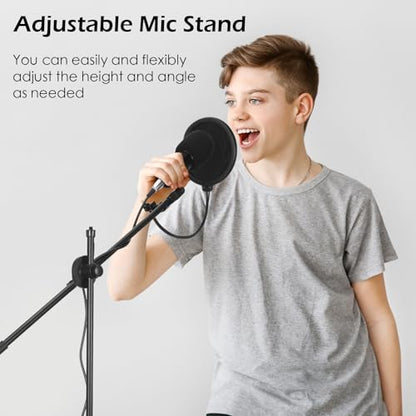 Sherr 2 Pcs Microphone Stand Boom Bulk, Adjustable Height Tripod Mic Stand with Dual Clip, Black Foldable Universal Heavy Duty Tripod Holder for Live Stream Singing Stage - style: Mic