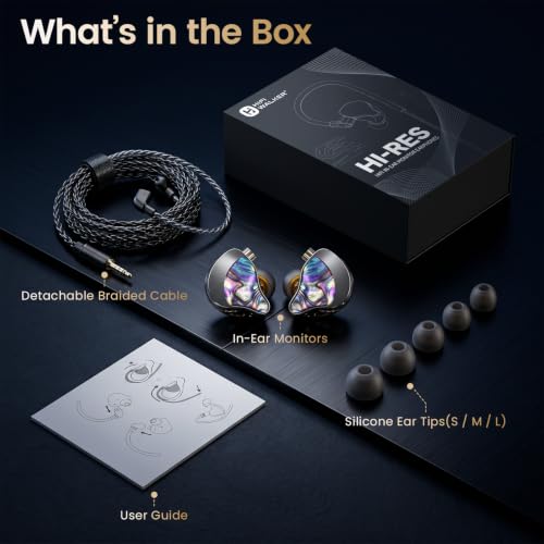 HIFI WALKER A20 IEM Earbuds, 10mm Dynamic Driver in Ear Monitor Headphones, HiFi Wired Earphones with Deep Bass & Clear Vocals, Noise Isolating IEM for Music, Gaming & Studio (No Mic), Black - color: Black