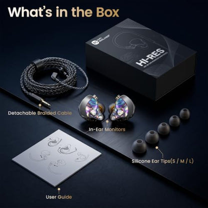 HIFI WALKER A20 IEM Earbuds, 10mm Dynamic Driver in Ear Monitor Headphones, HiFi Wired Earphones with Deep Bass & Clear Vocals, Noise Isolating IEM for Music, Gaming & Studio (No Mic), Black - color: Black