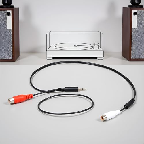 Black 3.5 mm to Dual RCA Audio Cable 1x Male to 2X RCA Female 1/8 Stereo Mini Jack Adapter Audio Plated Copper Shell Stereo Audio Adapter Cable, RCA Cables