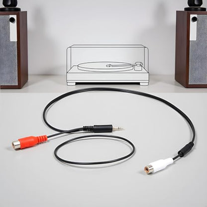 Black 3.5 mm to Dual RCA Audio Cable 1x Male to 2X RCA Female 1/8 Stereo Mini Jack Adapter Audio Plated Copper Shell Stereo Audio Adapter Cable, RCA Cables