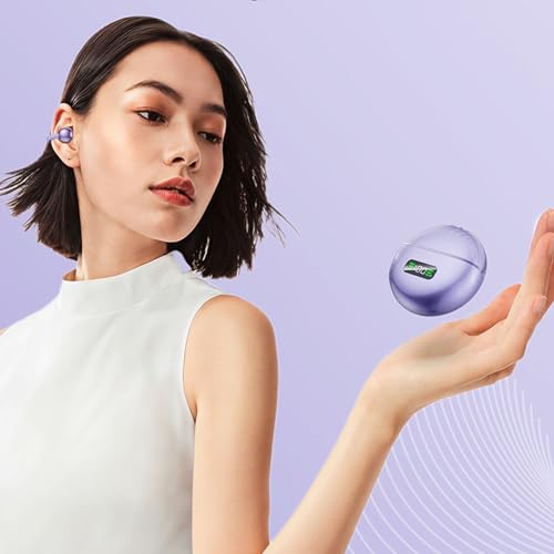 ASHATA Earbuds, Wireless Workout Headphones LED Digital Display Touch Control with Noise Canceling Mic, for Running Swimming Outdoor Sports (Purple)