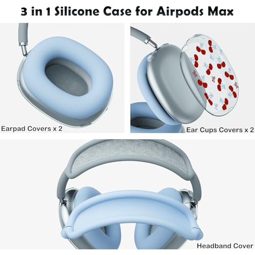 for AirPods Max Headphones Bow Cherry Ear Covers for AirPods Max 2 - color: Cherry Bow H/Blue