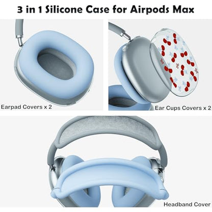 for AirPods Max Headphones Bow Cherry Ear Covers for AirPods Max 2 - color: Cherry Bow H/Blue