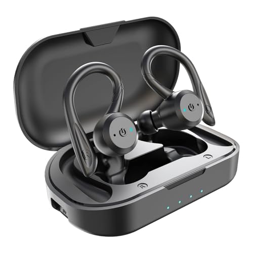 APEKX Bluetooth Headphones True Wireless Earbuds with Charging Case IPX7 Waterproof Stereo Sound Earphones Built-in Mic in-Ear Headsets Deep Bass for Sport Running Black | Secure Sport Ear Buds with Ear Hooks & Charging Case, 40H Playtime Stereo Sound for