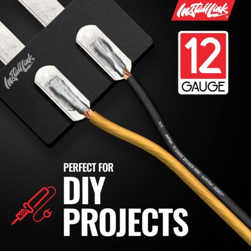 Install Link 12 AWG Gauge Speaker Wire (100 Feet) Car or Home Theater (CCA) | 12/2 Speaker Cable, 2-Conductor, Frosted Yellow/Black, Easy Strip, Polarity ID, for Car Audio & Home Stereo - color: Frosted Yellow/Black