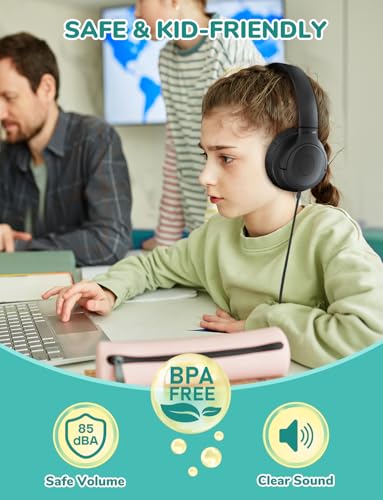 iClever HS27 5 Pack Kids Headphones for School K-12 Online Learning Travel | SafeSound Tech3.0, Tangle Free, 3.5mm Jack, Mic Include, HD Stereo, Swivel Foldable, Headphones for Class, Bulk 5Pack, Black - color: Black