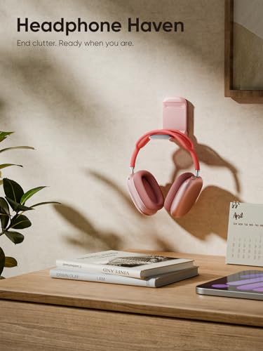 MAMUVIMO Headphone Stand, 2 Pack Headset Stand Foldable＆Sticky, Headphone Holder Hook Mount with Non-Slip Silicone, Adhesive Earphone Desk Hanger Clip Space-Saving for Airpods Max, All Earphones-Pink - color: Pink, size: 2 Pack