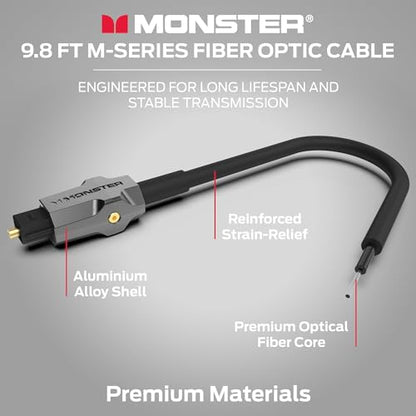 Monster M-Series 1000 Fiber Optic Toslink Cable, Optical Digital Audio Cable for Sound Bar and Home Theater System, Gold-Plated Connectors, 4.9 ft - size: 9.8