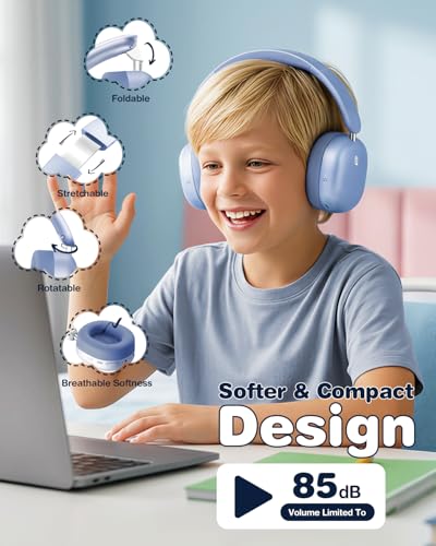 Wentronic Kids Headphones Wireless Bluetooth 5.4,Foldable Over Ear Headphones with 3.5mm Wired Mode,Safe Volume Limit,48H Playtime,Clear Calls,HD Sound for Toddlers/Children/School/Travel,Blue - color: Blue