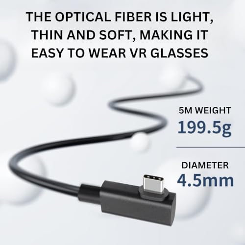 16.4ft/5m 10Gbps USB 3.2 Gen2 Type-C Fiber Optic Extension Cable, Compatible with Quest 3/Quest 2 VR Headset, Gamimg PC, Lightweight, Flexible, 60W Fast Charging and Zero Interference