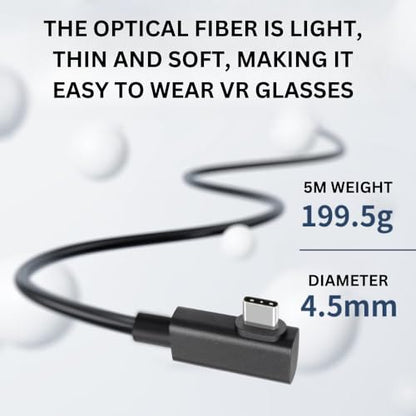 16.4ft/5m 10Gbps USB 3.2 Gen2 Type-C Fiber Optic Extension Cable, Compatible with Quest 3/Quest 2 VR Headset, Gamimg PC, Lightweight, Flexible, 60W Fast Charging and Zero Interference