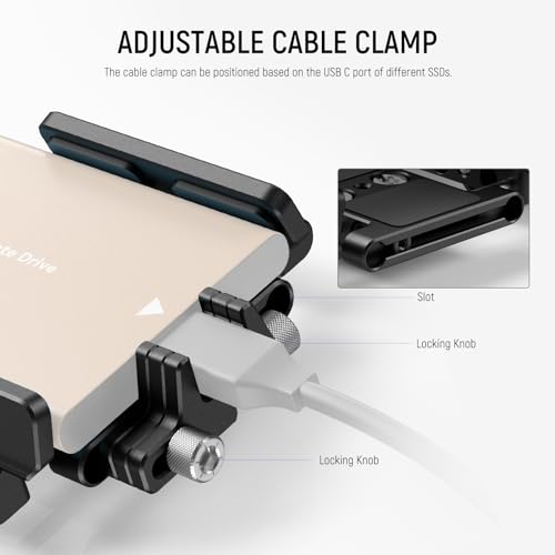 NEEWER Mount Bracket SSD Holder with Cold Shoe Cable Clamp, UA035 | 1.6"-2.6" Compatible with Samsung T5 T7 Sandisk SSD SmallRig BMPCC 4K 6K Cage iPhone 17 16 15 Pro Max Phone Cage - style: UA035