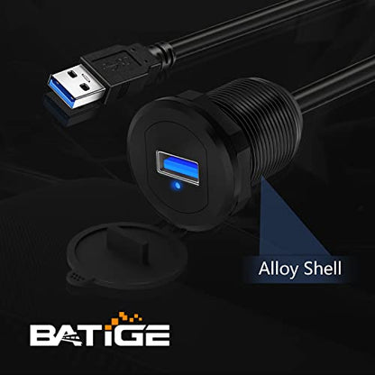 Alloy Single Port USB 3.0 Dashboard Port Car Mount Flush Cable, Male to Female Waterproof Extension Cable for Car Truck Boat Motorcycle with LED Indicator 1ft - style: Single Port 1ft