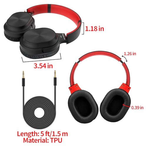 Studio Headphones with Microphone Over Ear Stereo Monitoring Closed Headphones for PC, Phone, Chatting, Music, DJ, Podcast (Classical Black-Red)