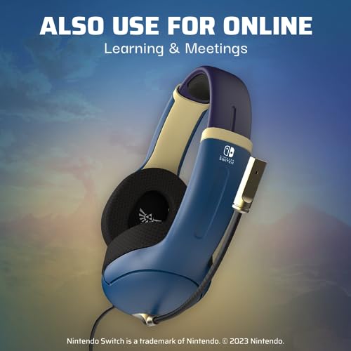 PDP Airlite Wired Gaming Headset for Nintendo Switch 2, Switch Lite, OLED | Flexible Noise-Cancelling Mic, Lightweight Design, Soft Ear Cushions, On-Ear Volume Controls, Zelda Hyrule Blue Edition - color: Blue and Gold