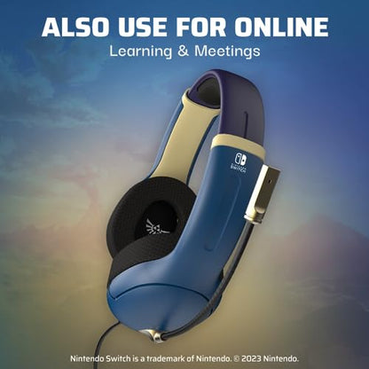 PDP Airlite Wired Gaming Headset for Nintendo Switch 2, Switch Lite, OLED | Flexible Noise-Cancelling Mic, Lightweight Design, Soft Ear Cushions, On-Ear Volume Controls, Zelda Hyrule Blue Edition - color: Blue and Gold