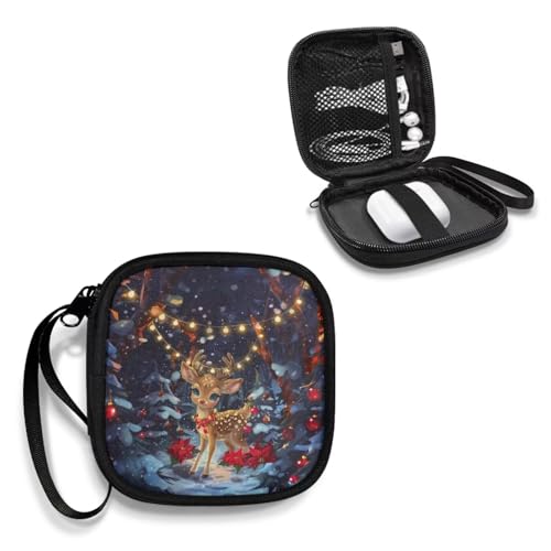 Cherry Earphone Carrying Case Cell Phone Accessories Storage Bag with Zipper Handle for Earphone Flash Drive Charging Cable Key Wall Charger - color: Christmas Deer