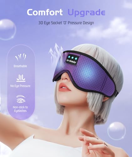 LC-dolida Sleep Headphones, Sleep Mask Bluetooth Wireless Music Eye Mask, Sleeping Headphones for Side Sleepers Sleep Mask with Bluetooth Headphones Ultra-Thin Stereo Speakers Perfect for Sleeping - color: Elegant Purple