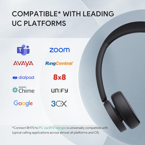 Yealink BH70 with Stand Wireless Bluetooth Headset with Microphone for Work, up to 35h Talking Battery Life, 3 Noise Cancellation Mics, Teams Certified, ≤90min Fast Charging, NO Power Adapter Needed - color: Black(Dual+stand), style: Teams(USB-A)