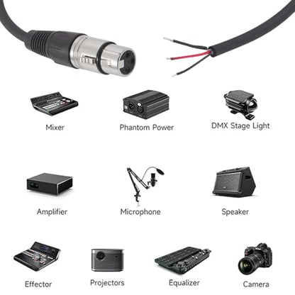 2PCS 1FT XLR 3PIN Female to 3Wire Pigtail Cable with HeatShrink Tubes | Perfect for Microphone Replacement or Repair - style: XLR Female