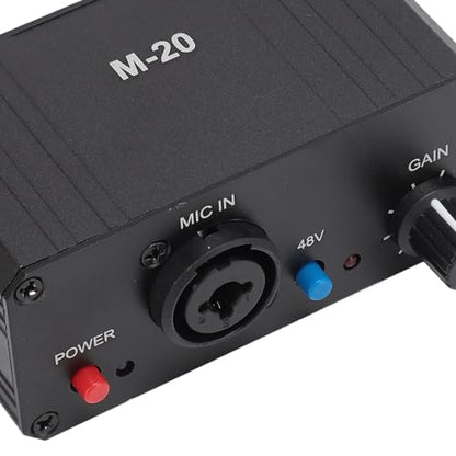 Mic Preamp, High Gain 48V Power XLR Output Mic Preamplifier, Microphone Preamp for Dynamic and Condenser Microphones Booster