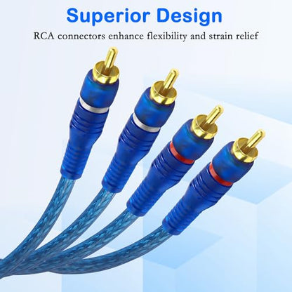 MEIRIYFA RCA Car Audio Cable Y Splitter Adapter Cord 2 Channel to 4 Channel RCA Car Audio Interconnect Cable 2 Male to 4 Male Twisted Pair Cable OFC Full Shielded with Noise Reduction (5M) - size: 5 meters