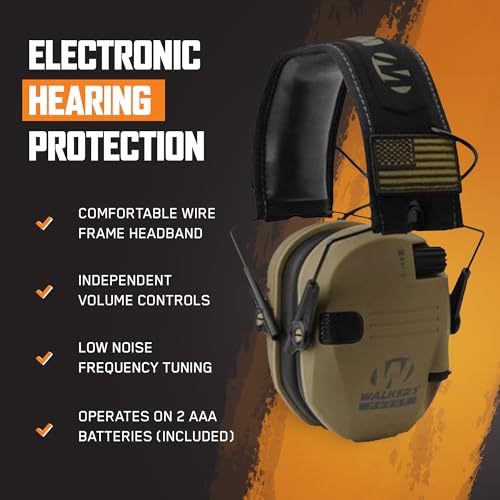 Walker's Razor Slim Electronic Earmuffs | Protective Case - color: American Patriot/Flat Dark Earth Brown
