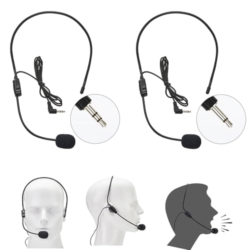Set of 2 Headset Microphone, Flexible Wired Boom for Voice Amplifier,Teachers, Speakers, Coaches, Presentations, Seniors and More