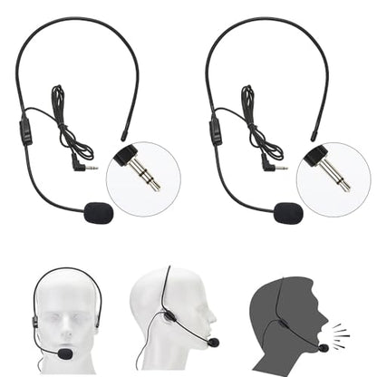 Set of 2 Headset Microphone, Flexible Wired Boom for Voice Amplifier,Teachers, Speakers, Coaches, Presentations, Seniors and More