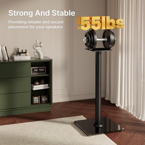 Speaker Stands Pair, 30" Fixed Height, 55lbs Weight Capacity, Glass Base | 11.8" Base, Cable Management, Freestanding Speaker Floor Stand for Surround Sound, Tempered Glass Base