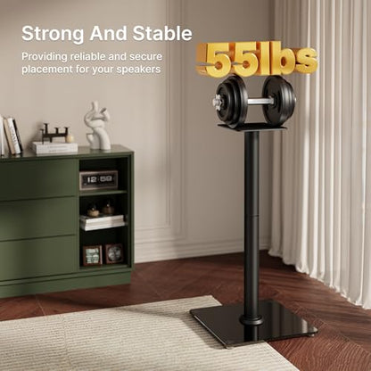 Speaker Stands Pair, 30" Fixed Height, 55lbs Weight Capacity, Glass Base | 11.8" Base, Cable Management, Freestanding Speaker Floor Stand for Surround Sound, Tempered Glass Base