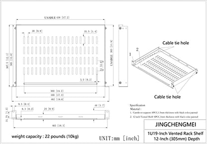 1U Vented Rack Shelf Universal Rack Tray No Lip 12 inch Depth | for 19 Inches Network Cabinet or Server Rack, Metal, Disassembled (12 Inches Deep) - size: 12 Inches Deep