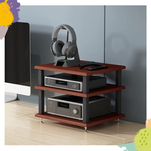 Desktop Audio Rack Stereo Cabinet 2 3 4 Tier AV Media Stand Desktop Amplifier Audio Rack for Home Theater，Office，Gaming Room(Teak,3-Tier) - color: Teak, size: 3-Tier