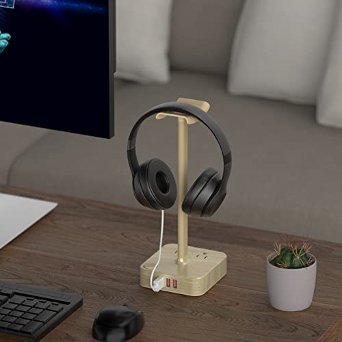 Headphone Stand with 3 USB Charger Desk Gaming Headset Holder Hanger Rack with 3 USB Charging Ports and 2 AC Outlets - Suitable for Gamer Desktop Table Game Earphone Accessories Boyfriend Gifts