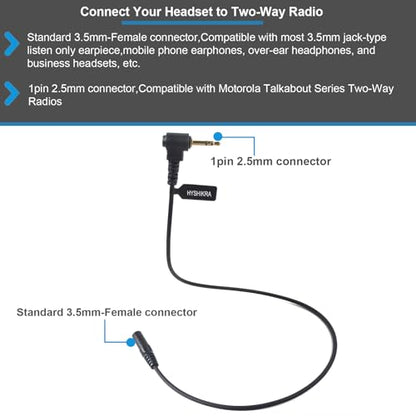 Universal Ham Radio Earpiece Adapter Cable, 2.5mm 1Pin to 3.5mm Female Headset Line Compatible with Motorola Talkabout MH230R T200 T260 T460 T600 MR350R MT350R MS350R 2-Way Radio