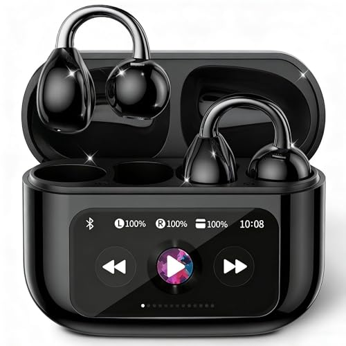 M100 Clip On Earbuds with Touchscreen Case , Wireless Open Ear Headphones for Glasses Small Ears,50h Battery Life，Lightweight 4.1g, Bluetooth 6.0 , IPX7 Waterproof , Earbuds for Running work out,black - color: Black