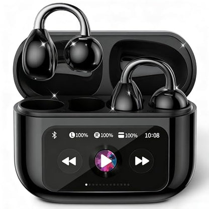 M100 Clip On Earbuds with Touchscreen Case , Wireless Open Ear Headphones for Glasses Small Ears,50h Battery Life，Lightweight 4.1g, Bluetooth 6.0 , IPX7 Waterproof , Earbuds for Running work out,black - color: Black