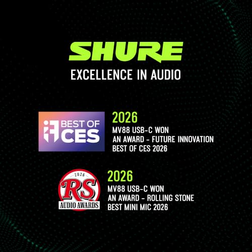 Shure MV88 USB-C Microphone for Mobile Recording - Black | Portable USB-C mic for vlogging with auto level mode, real-time denoiser and four selectable polar patterns