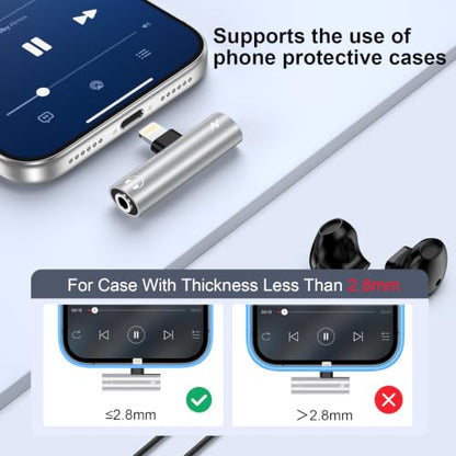 [Apple MFi Certified] iPhone Aux Adapter and Charger Lightning to 3.5mm | 2-in-1 Headphone Jack Adapter + Fast Charger Splitter Car Audio iPhone Dongle for Apple 14 13 12 11 Pro XR XS Max X 8 7 6s - color: Silver