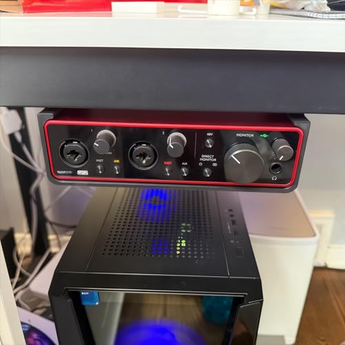 Under-Desk Mounting Bracket for Focusrite Scarlett 2i2 Gen 3 Audio Interface, Flush Mount Suit for Desk Bottom Equiped 40mm Bar, Keep Workspace Neat and Organized