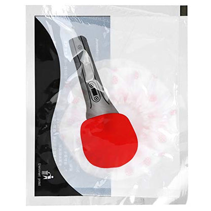 Disposable Microphone Covers 100 Pack | Non - Woven Sanitary Protection for Singing/Interviews/Stage | 50 Pairs with Elastic Band, White with Red Dot