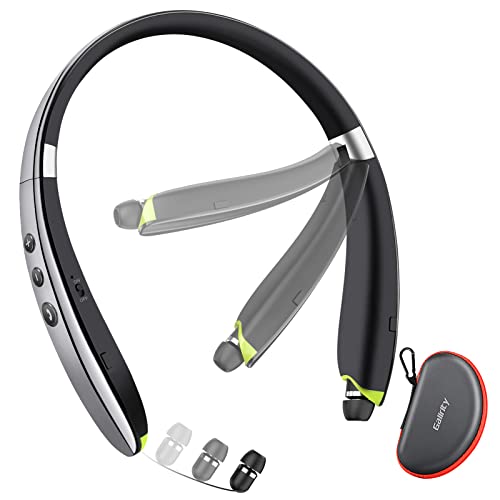 Bluetooth Headset, Neckband Bluetooth Headphones with Retractable Earbuds | 2026 Upgraded Noise Cancelling Stereo Earphones with Mic, Foldable Wireless Headphones for Sports Office w/Carry Case(Grey) - color: Grey