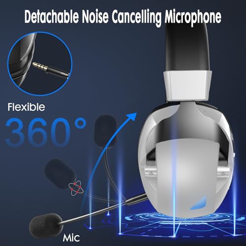 Wireless Gaming Headset for PS5, PS4, PC, Nintendo Switch, 2.4GHz USB Gaming Headphones, Bluetooth 5.3, 50H Battery, Noise Canceling Microphone, ONLY 3.5mm Wired Mode for Xbox Series-Black and White