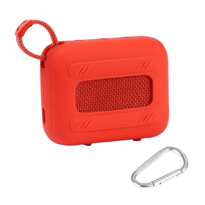 for JBL Go 4 Waterproof Bluetooth Speaker Silicone Cover, Red | Snug Fit, Portable Carabiner Clip, Shock Absorption, Drop Protection, Travel Lightweight Design, Protective Skin Case - color: Red Case