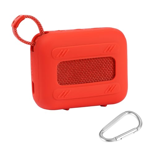 for JBL Go 4 Waterproof Bluetooth Speaker Silicone Cover, Red | Snug Fit, Portable Carabiner Clip, Shock Absorption, Drop Protection, Travel Lightweight Design, Protective Skin Case - color: Red Case