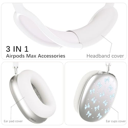 Silicone Case Cover for AirPods Max Headphones, Clear Blue Bows Soft TPU Ear Cups Cover/Ear Pad Case Cover/Headband Cover for AirPods Max (2024/2020) - color: Blue Bow_B/Clear