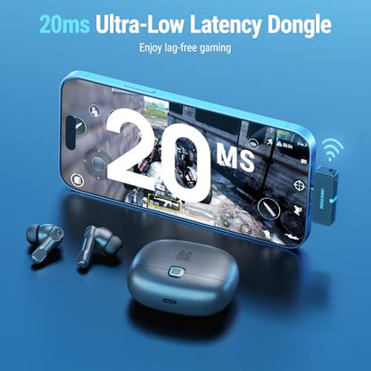 Middle Rabbit SW5 Wireless Gaming Earbuds with Mic, Compatible with PC PS5 PS4 Desktop VR, Computer Headphones, 2.4G Dongle & Bluetooth 5.4 Dual-Mode, 4 Built-in Microphones, 20ms Low Latency