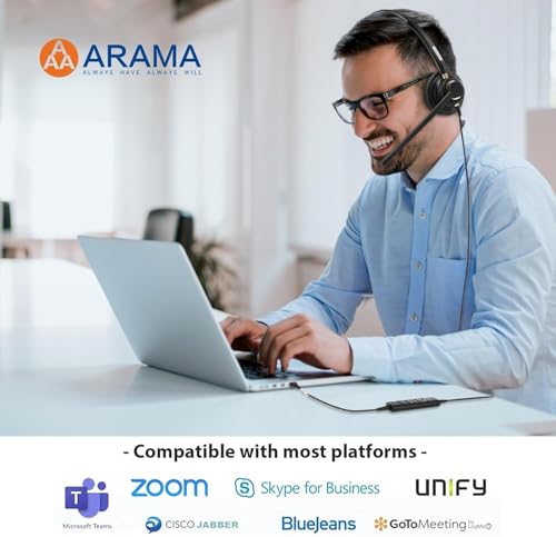 Arama USB Headset with Microphone for PC, Noise Cancelling & Audio Controls Ultra Comfort USB Headphone for Computer Laptop Pc Business Skype UC Webinar Call Center Office - color: Monaural-USB A